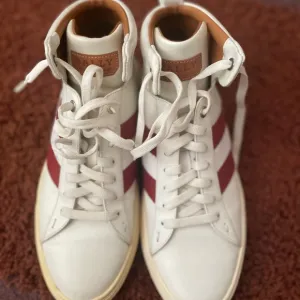 Bally White and Red High-Top Sneakers