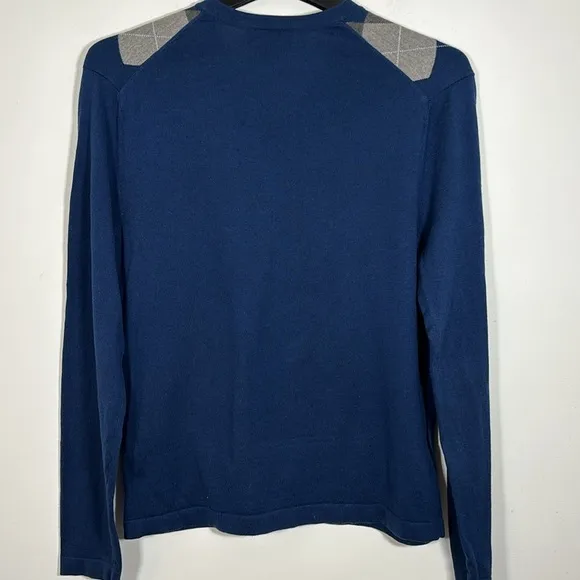 Banana Republic Luxury Blend Blue Grey Argyle Sweater Medium Silk Cashmere VNeck