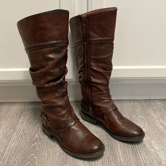 BareTraps Skye Slouchy Leather Insulated Knee High Dark Brown Warm Riding Boots