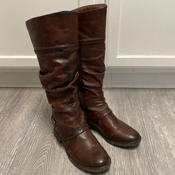 BareTraps Skye Slouchy Leather Insulated Knee High Dark Brown Warm Riding Boots
