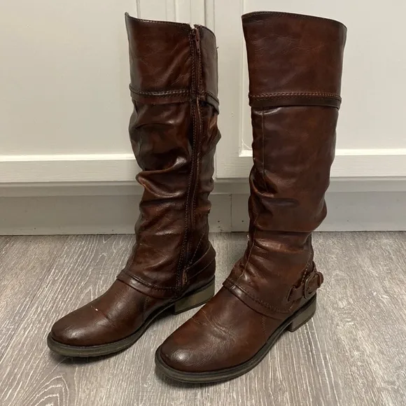 BareTraps Skye Slouchy Leather Insulated Knee High Dark Brown Warm Riding Boots