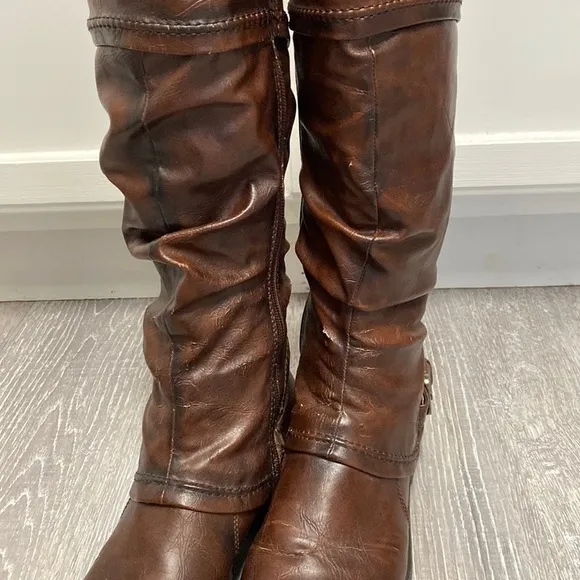 BareTraps Skye Slouchy Leather Insulated Knee High Dark Brown Warm Riding Boots