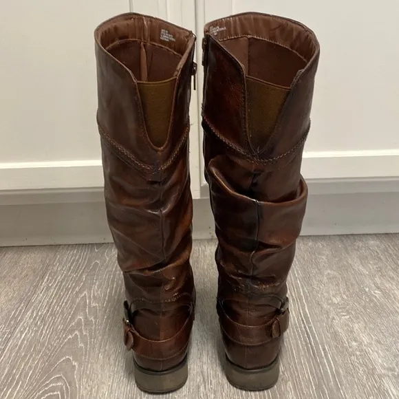 BareTraps Skye Slouchy Leather Insulated Knee High Dark Brown Warm Riding Boots