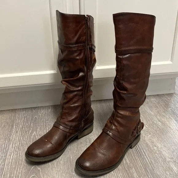 BareTraps Skye Slouchy Leather Insulated Knee High Dark Brown Warm Riding Boots