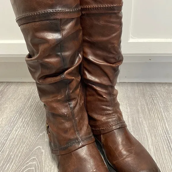 BareTraps Skye Slouchy Leather Insulated Knee High Dark Brown Warm Riding Boots