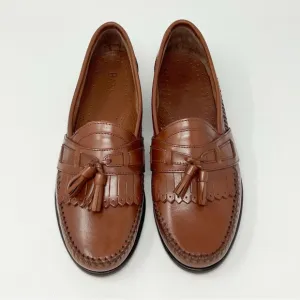 BASS glossy brown leather loafers fringed tassels size 9