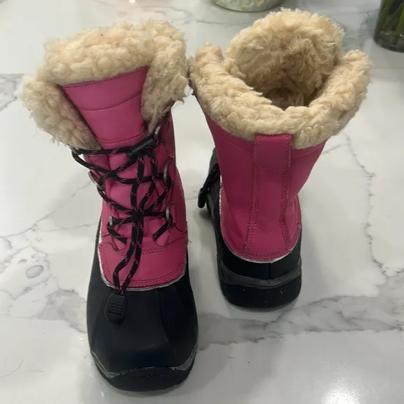 BearPawYouth Fur Baby Lace Up Oink And Black Waterproof Winter Snow Boots. S 1