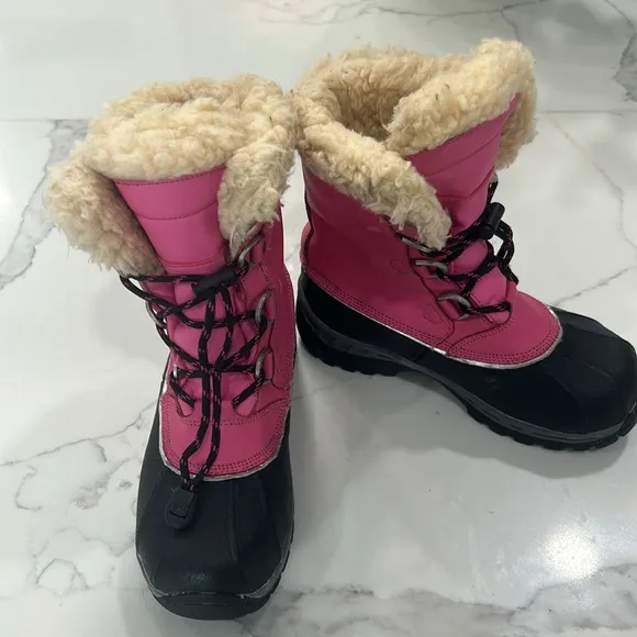 BearPawYouth Fur Baby Lace Up Oink And Black Waterproof Winter Snow Boots. S 1