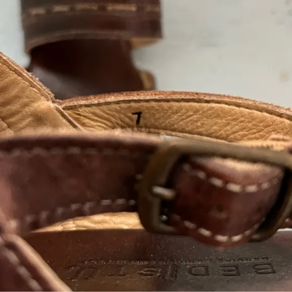 Bed Stu Brown Leather Flat Sandals | Size 7
