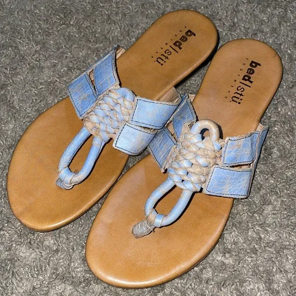 Bed Stu Rosetta Blue Leather Lux flat sandals