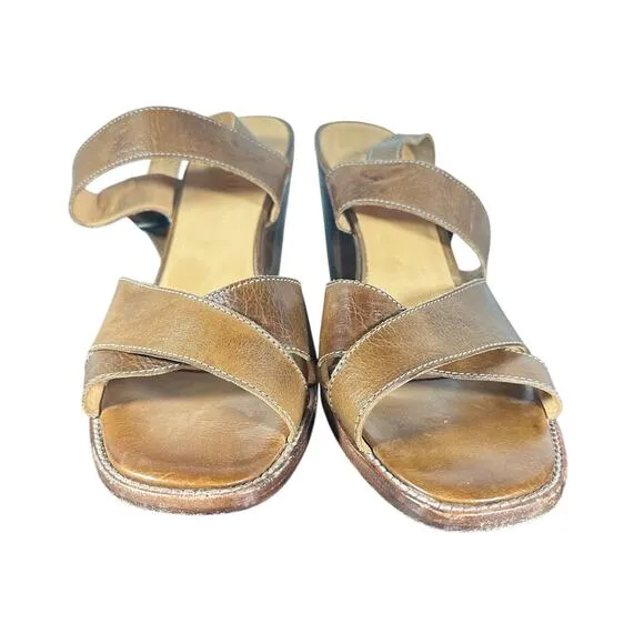 Bed Stu Women's Leather Heeled Sandals 11 Made in Mexico Brown Stylish Comfort
