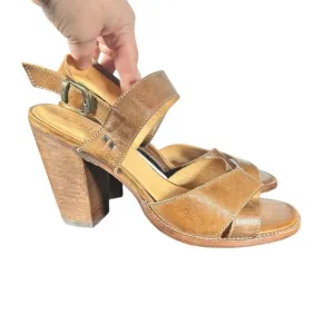 Bed Stu Women's Leather Heeled Sandals 11 Made in Mexico Brown Stylish Comfort