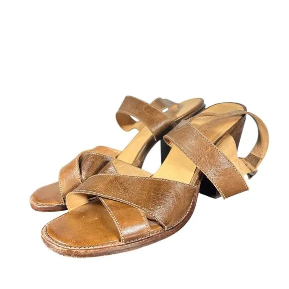 Bed Stu Women's Leather Heeled Sandals 11 Made in Mexico Brown Stylish Comfort