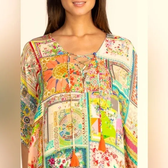 Bella Lace Multi-Colour Kaftan Dress size S/M in Silk/Cotton