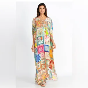 Bella Lace Multi-Colour Kaftan Dress size S/M in Silk/Cotton
