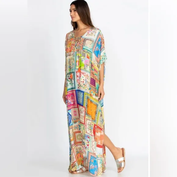 Bella Lace Multi-Colour Kaftan Dress size S/M in Silk/Cotton