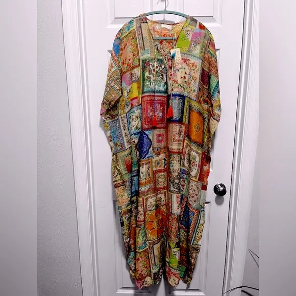 Bella Lace Multi-Colour Kaftan Dress size S/M in Silk/Cotton