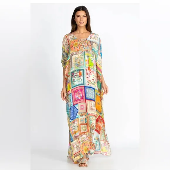 Bella Lace Multi-Colour Kaftan Dress size S/M in Silk/Cotton