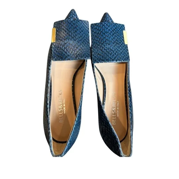 Bells &amp; Becks Allegra Navy Blue Pointed Toe Leather Flats Shoes
