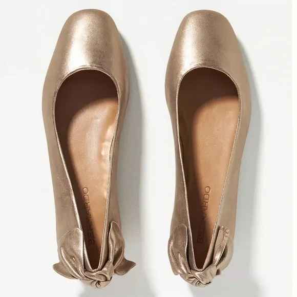 Bernardo Eloise Anthropologie Ballet Flats Metallic Leather Bow​​​​​