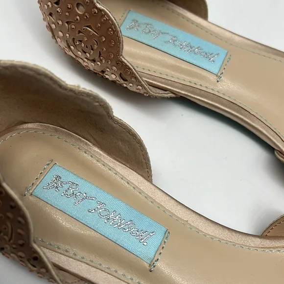 Betsey Johnson Lucy Blush Pink Rhinestone Peau de Soie Rosette Cutout Flats  6M