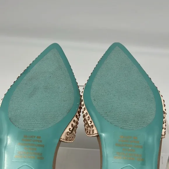 Betsey Johnson Lucy Blush Pink Rhinestone Peau de Soie Rosette Cutout Flats  6M