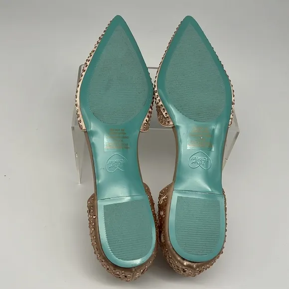 Betsey Johnson Lucy Blush Pink Rhinestone Peau de Soie Rosette Cutout Flats  6M