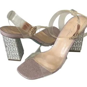 Betsey Johnson Bell Rhinestone Clear Strappy Heels  Sandals Size 7
