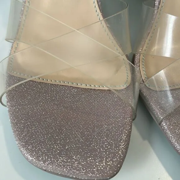 Betsey Johnson Bell Rhinestone Clear Strappy Heels  Sandals Size 7