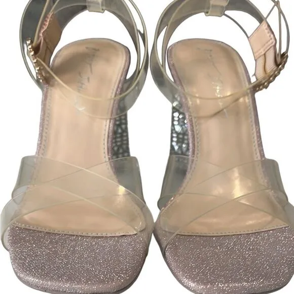 Betsey Johnson Bell Rhinestone Clear Strappy Heels  Sandals Size 7