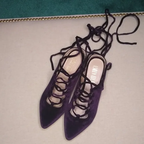 Billy Ella NWOT plum purple velvet lace up ballet flats