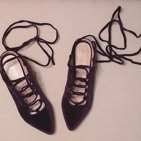 Billy Ella NWOT plum purple velvet lace up ballet flats