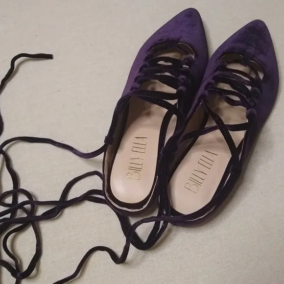 Billy Ella NWOT plum purple velvet lace up ballet flats