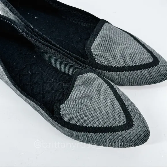 BIRDIES The Blackbird Pointed Toe Loafer in Mist Gray and Black Knit