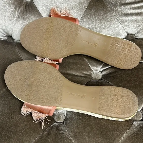 Birdies The Sparrow pink gold fringe quilted flat sandals