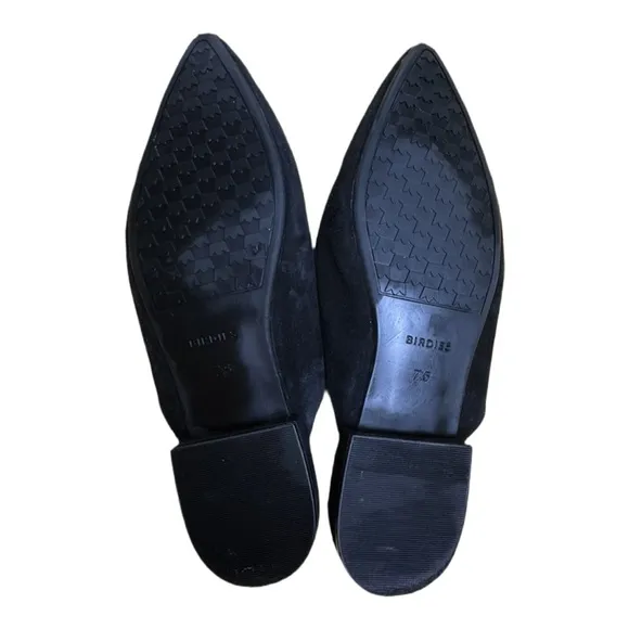 Birdies The Swan Mules in Black Suede Slip on Pointed Flats Size 7.5