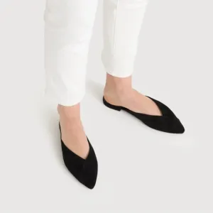 Birdies The Swan Mules in Black Suede Slip on Pointed Flats Size 7.5