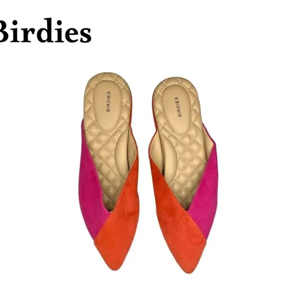 Birdies Womens Red &amp; Pink Rush Pointed Toe Mule Flats Size 7