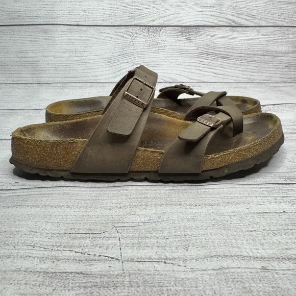 Birkenstock‎ Arizona Thong Sandals EU 41 US 10.5 Leather Bronze Buckle Slides