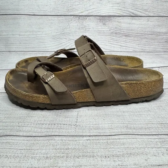 Birkenstock‎ Arizona Thong Sandals EU 41 US 10.5 Leather Bronze Buckle Slides