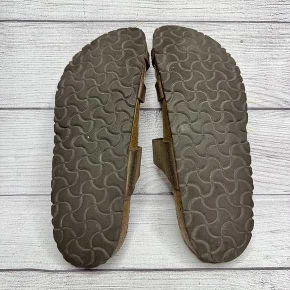 Birkenstock‎ Arizona Thong Sandals EU 41 US 10.5 Leather Bronze Buckle Slides