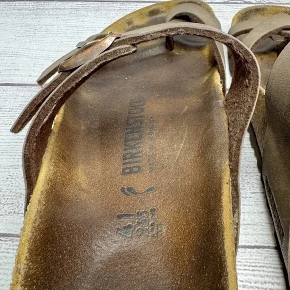 Birkenstock‎ Arizona Thong Sandals EU 41 US 10.5 Leather Bronze Buckle Slides