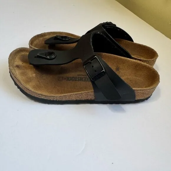 Birkenstock Gizeh Big Kids BirkoFlor Thong Sandals Buckle Flat Leather Black 1.5