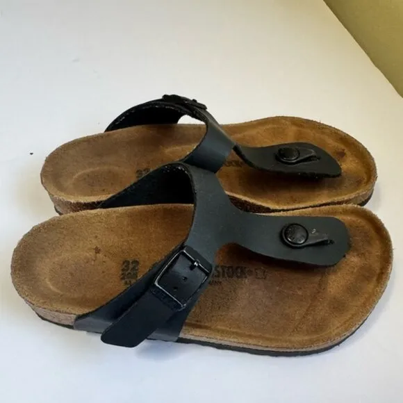 Birkenstock Gizeh Big Kids BirkoFlor Thong Sandals Buckle Flat Leather Black 1.5