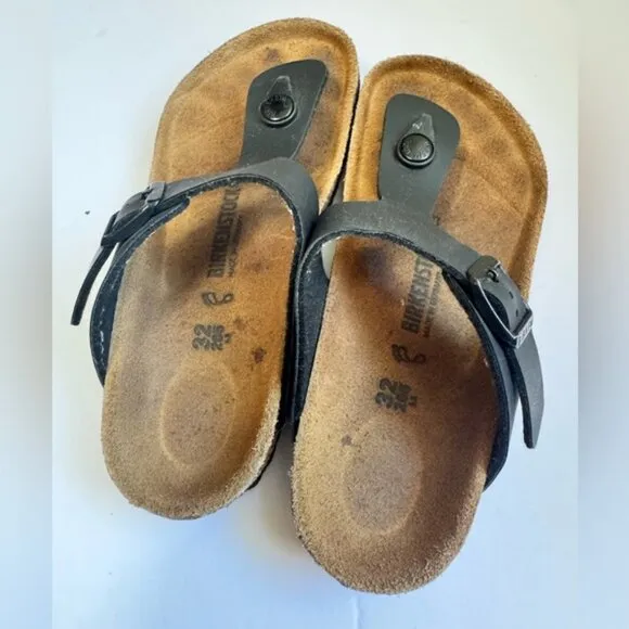 Birkenstock Gizeh Big Kids BirkoFlor Thong Sandals Buckle Flat Leather Black 1.5