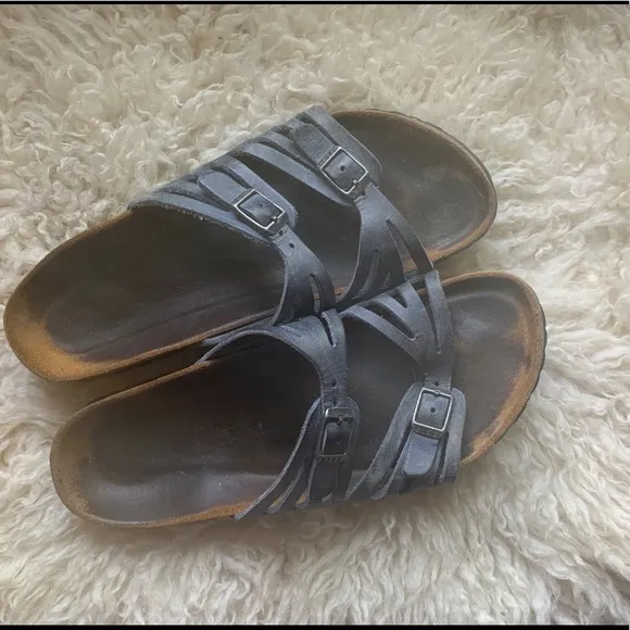 Birkenstock Granada Soft Footbed Sandals Open Toe Denim Blue Sz 40N