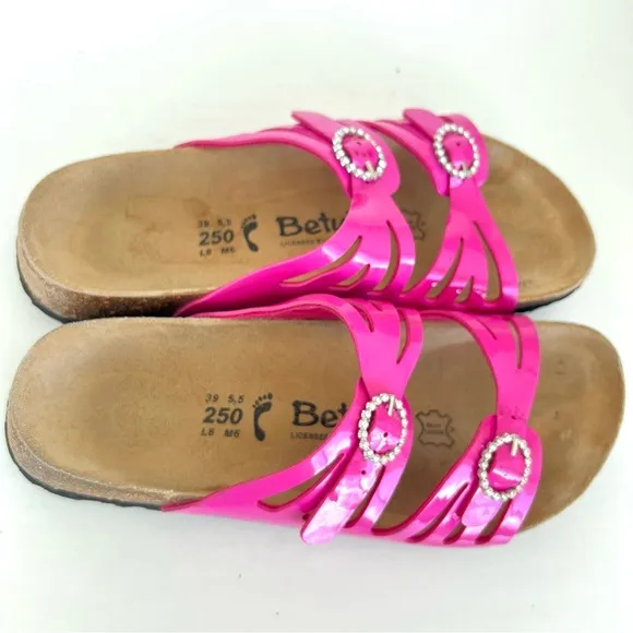 BIRKENSTOCK Granada Soft Pink Patent Leather Crystal Buckle Flat Sandals Sz 39