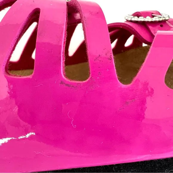 BIRKENSTOCK Granada Soft Pink Patent Leather Crystal Buckle Flat Sandals Sz 39