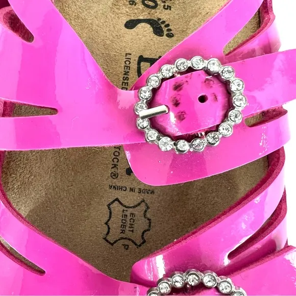 BIRKENSTOCK Granada Soft Pink Patent Leather Crystal Buckle Flat Sandals Sz 39