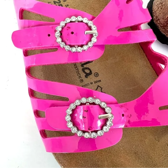 BIRKENSTOCK Granada Soft Pink Patent Leather Crystal Buckle Flat Sandals Sz 39
